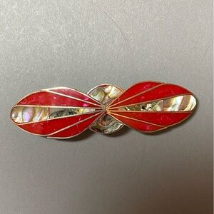 Vintage silver red inlay Mexico hair barette